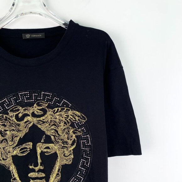 Versace Black Embroidered & Beaded Medusa Head Cotton Round-Neck Short-Sleeved T - Picture 7 of 8